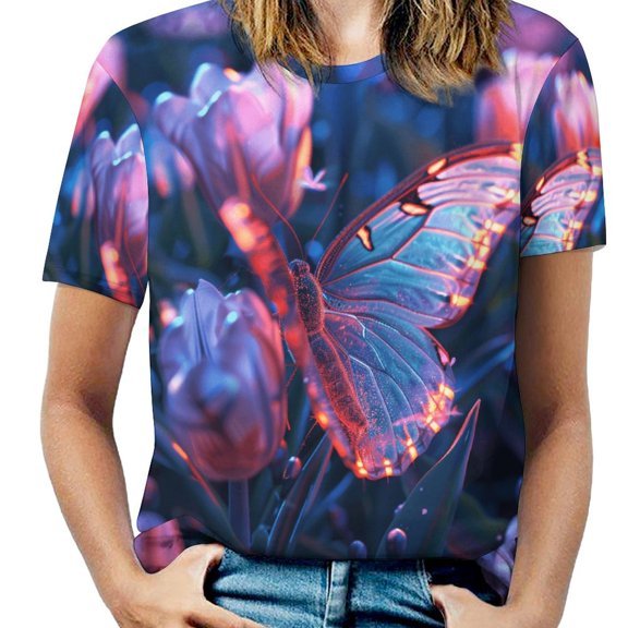 Vibe Blooming Tulips T Shirts Basic T-Shirt Short Sleeve Ladies Tee Shirt Summer Graphic Clothing