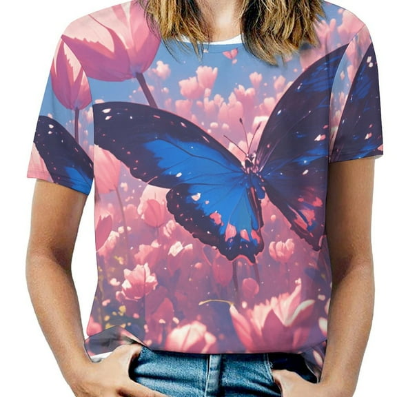 Vibe Blooming Tulips T Shirts Basic T-Shirt Short Sleeve Ladies Tee Shirt Summer Graphic Clothing