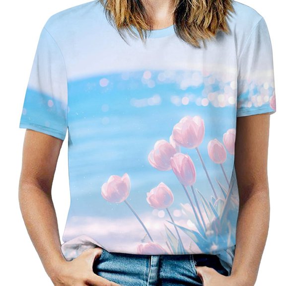 Vibe Blooming Tulips Women's Short Sleeve Tops Casual Blouses T Shirt