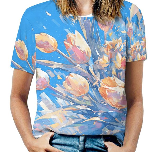 Vibe Blooming Tulips Women's Short Sleeve Tops Casual Blouses T Shirt