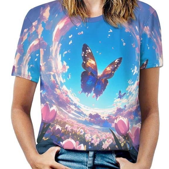 Vibe Blooming Tulips Women's Short Sleeve Tops Casual Blouses T Shirt