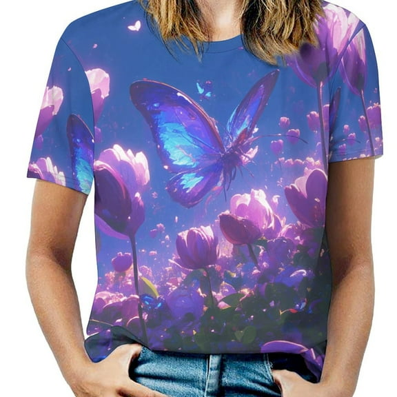 Vibe Blooming Tulips Women's Short Sleeve Tops Casual Blouses T Shirt