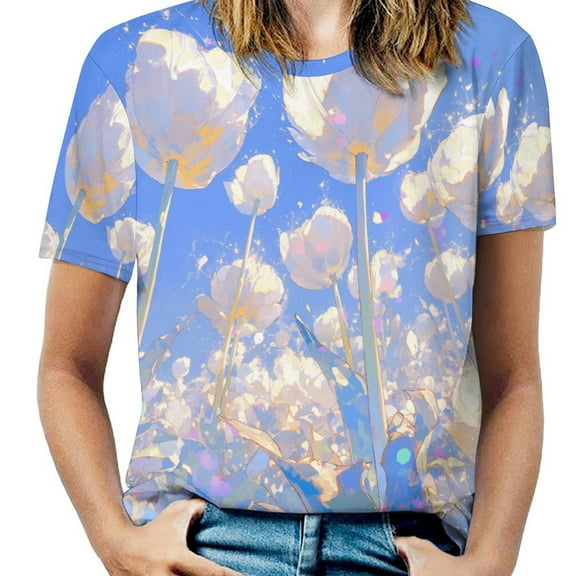 Vibe Blooming Tulips Women's Short Sleeve Tops Casual Blouses T Shirt