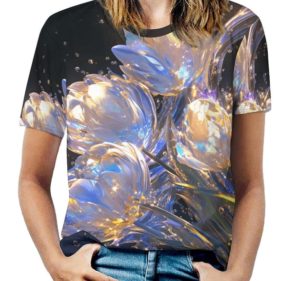 Vibe Blooming Tulips Women's Short Sleeve Tops Casual Blouses T Shirt