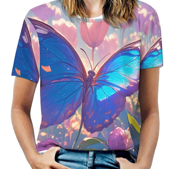 Vibe Blooming Tulips Women's T-Shirt Short Sleeve T Shirts Tops Tee Ladies Loose T