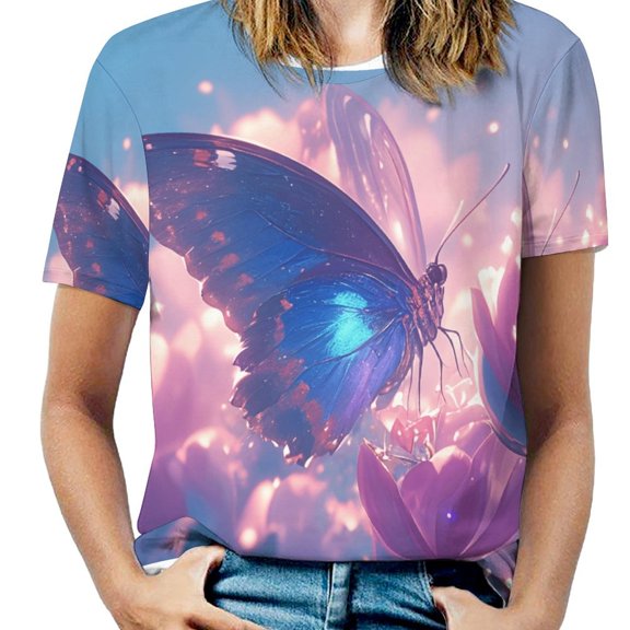 Vibe Blooming Tulips Women's T-Shirt Short Sleeve T Shirts Tops Tee Ladies Loose T