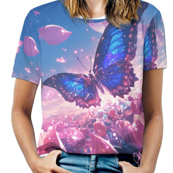 Vibe Blooming Tulips Women's T-Shirt Short Sleeve T Shirts Tops Tee Ladies Loose T