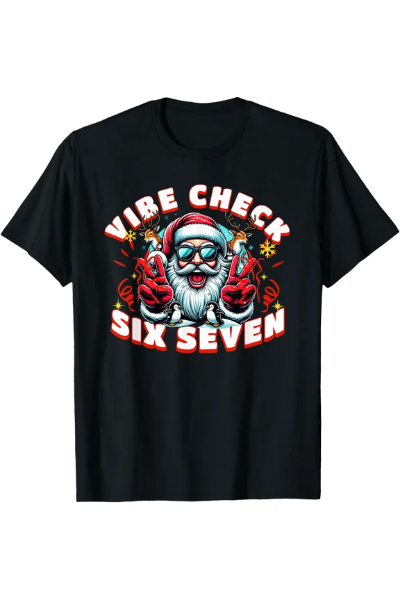Vibe Check Six Seven 6 7 Trend Cool Santa Christmas Meme T-Shirt, Unisex T-Shirt