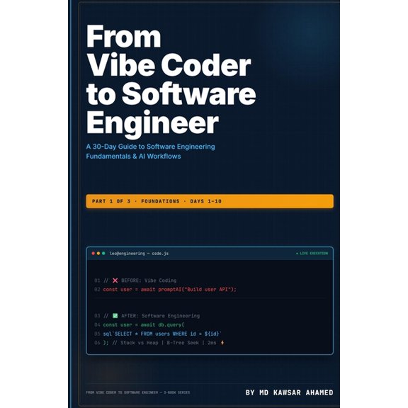 From Vibe Coder to Software Engineer From Vibe Coder to Software Engineer: Part 1: Foundations (Days 1-10) - A 30-Day Guide to Software Engineering Fundament, Book 1, (Paperback)