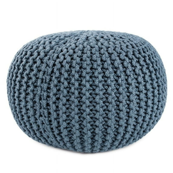 Vibe by Jaipur Living Asilah Indoor Outdoor Solid Blue Round Pouf 20"X20"X14"