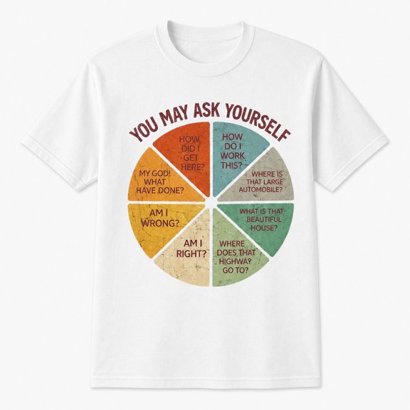 VibeNest Existential Question Wheel Unisex Graphic T-Shirt, 100% Cotton Short Sleeve Crew Neck Classic Fit Casual Streetwear for Men and Women