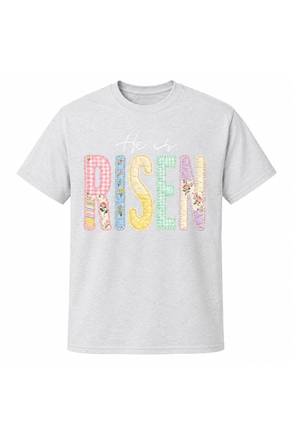 He Is Risen Easter, Patchwork Style Christian Graphic Tee