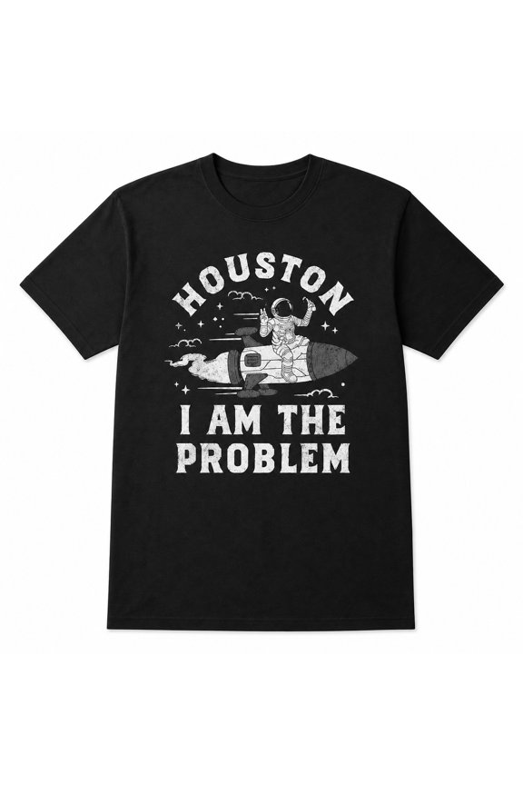 Houston Space Humor Unisex Graphic T-Shirt, 100% Cotton Short Sleeve Crew Neck Classic Fit Casual Streetwear for Men and Women