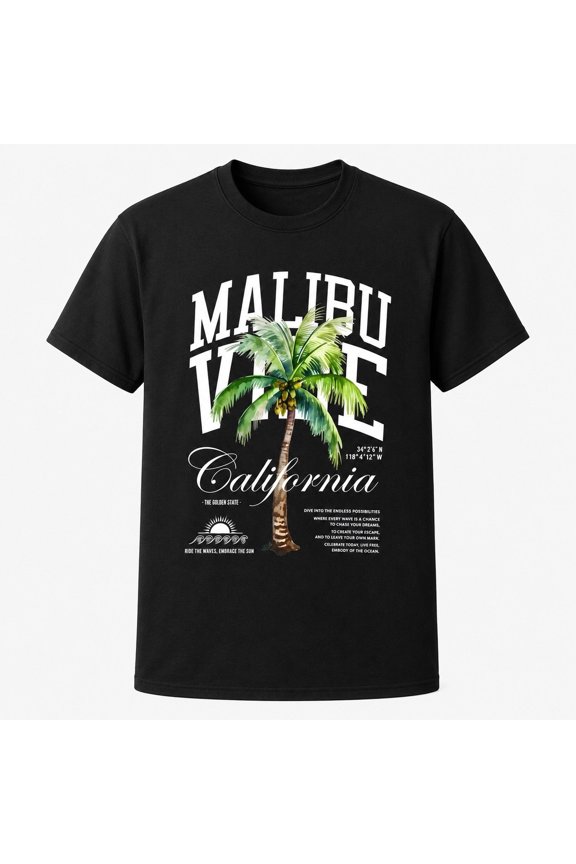 Malibu California Palm Tree Graphic T-Shirt, Unisex Classic Fit Summer Tee