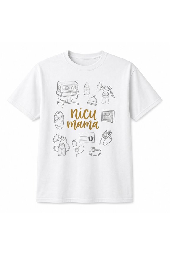 NICU Mama Medical Icon Unisex Graphic T-Shirt, 100% Cotton Short Sleeve Crew Neck Classic Fit Casual Streetwear for Men and Women