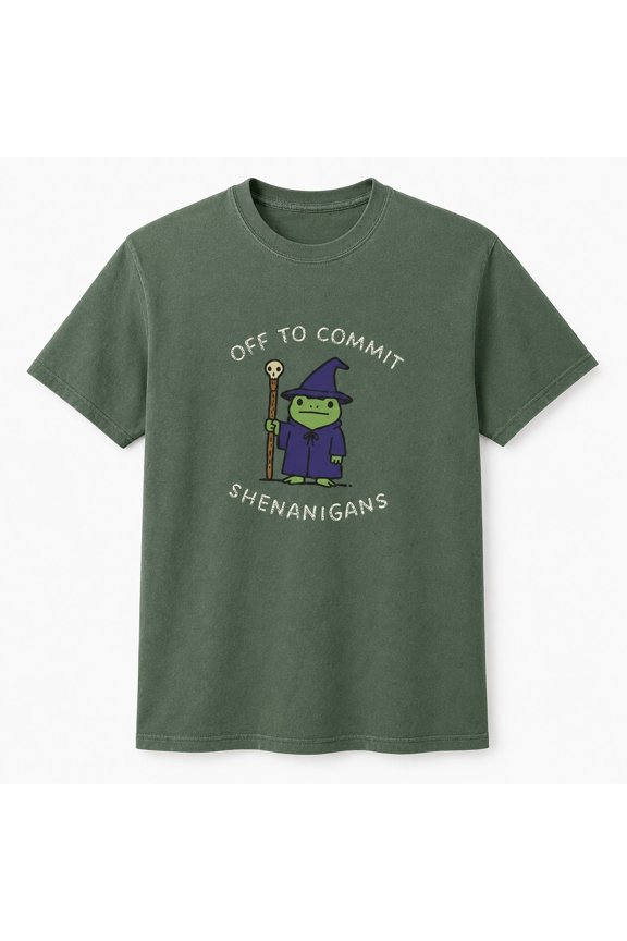 Off to Commit Shenanigans Wizard Frog Funny Fantasy Graphic T-Shirt, Unisex Classic Fit