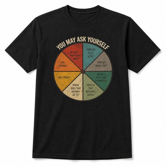 VibeNest Self-Reflection Question Wheel Unisex Graphic T-Shirt, 100% Cotton Short Sleeve Crew Neck Classic Fit Casual Streetwear for Men and Women