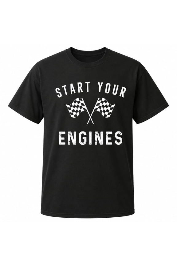 Start Your Engines Racing, Funny Checkered Flag Race Fan, Unisex Cotton Graphic Shirt