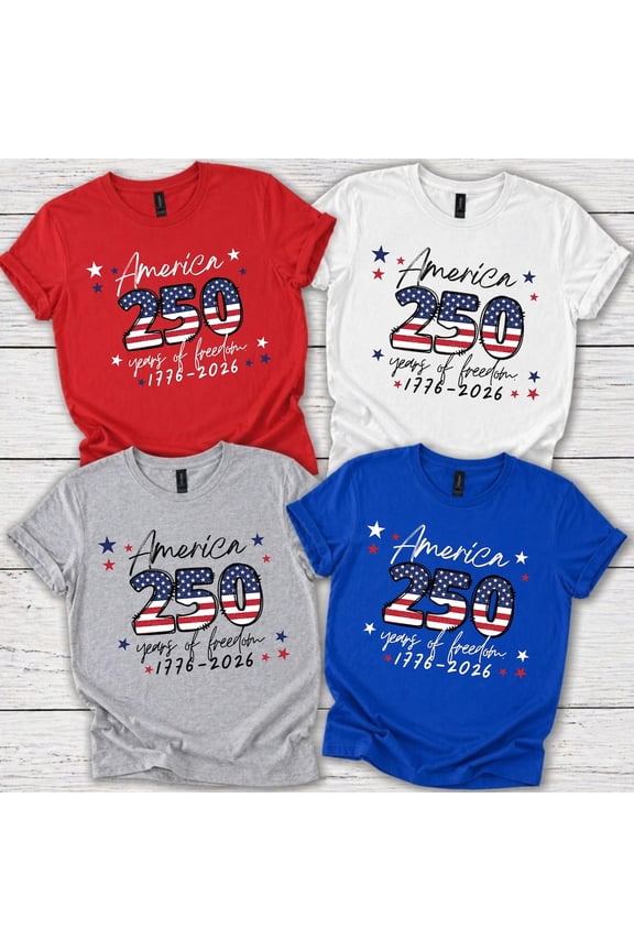 Unisex 1776-2026 Anniversary 250 Stars Stripes Patriotic Family Group Matching Graphic T-Shirt