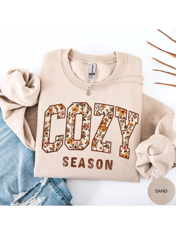 Unisex Cozy Season Vintage Floral Fall Autumn Cottagecore Crewneck Sweatshirt