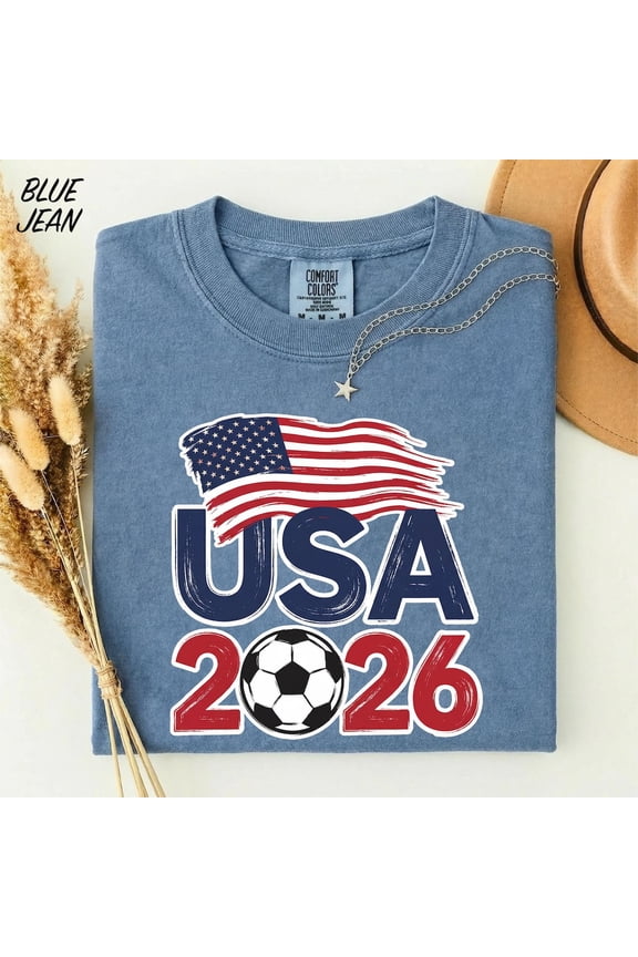 Unisex USA 2026 Soccer Ball American Flag Patriotic Sports Fan Garment Dyed Graphic T-Shirt