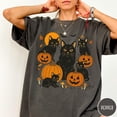 thumbnail image 1 of VibeNest Studio Unisex Vintage Black Cat Pumpkin Halloween Fall Moon Bats Garment-Dyed Graphic Tee, 1 of 8