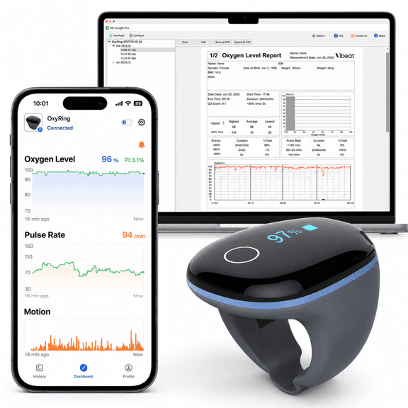Wellue O2ring Sport Pulse Oximeter Wearable Blood Oxygen & Heart Rate Monitor Bluetooth Ring for Sports Aviation Hiking Cycling Yoga