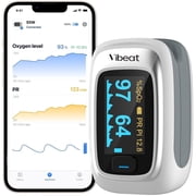 Vibeat Pulse Oximeter Bluetooth Blood Oxygen Monitor with SpO2 and Heart Rate Tracking for Aviation and High Altitude Sports, Silver
