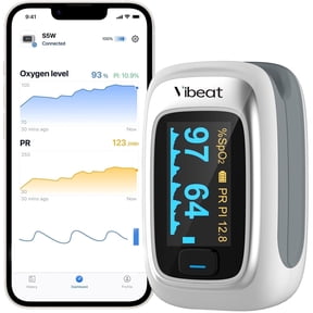 Vibeat Pulse Oximeter Bluetooth Blood Oxygen Monitor with SpO2 and Heart Rate Tracking for Aviation and High Altitude Sports, Silver