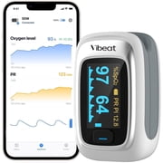 Vibeat Bluetooth Pulse Oximeter Blood Oxygen Monitor, for High Altitude Sports & Aviation, SpO2 HR Tracker, 1 Pack Silver with 2 AAA Batteries
