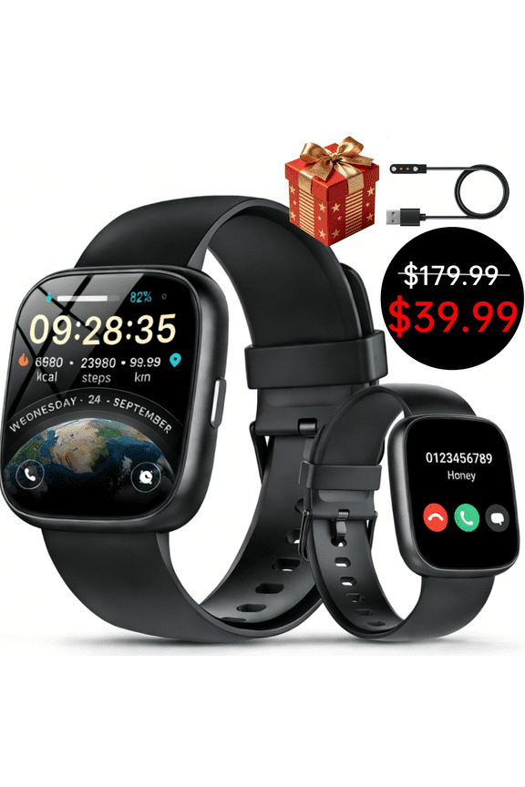 Smart Watch: 2026 Smartwatch Compatible with Android/iPhone,1.83‘’ HD,Alexa Voice Assistant,105+ Sport Modes,128MB Storage,30-Day Battery,IP68 Waterproof,Bluetooth Call,Fitness Tracker,Black