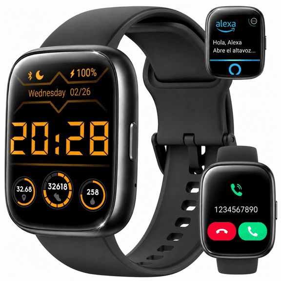 Vibeat IDW26 Smart Watch for Men and Women with 1.83" HD Display, Bluetooth Calling, Compatible with Alexa System, Activity Tracking, Fitness Monitoring, IP68 Waterproof, Black