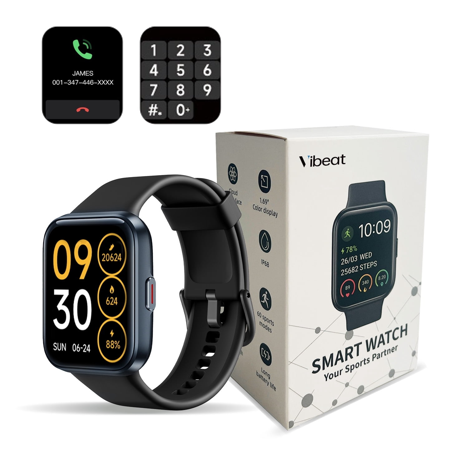Vibeat IDW26 Smart Watch – 1.83" Smartwatch w/ Alexa,Fitness Tracker,Compatible with iOS/Android ,Black
