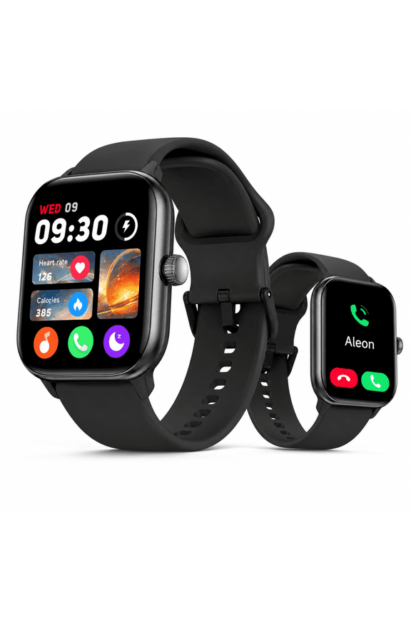 Smart Watch for Men, 1.85" AMOLED Screen with Bluetooth Call & Voice Control, 110+ Sport Modes, IP68 Waterproof Fitness Tracker for Android iOS, Black