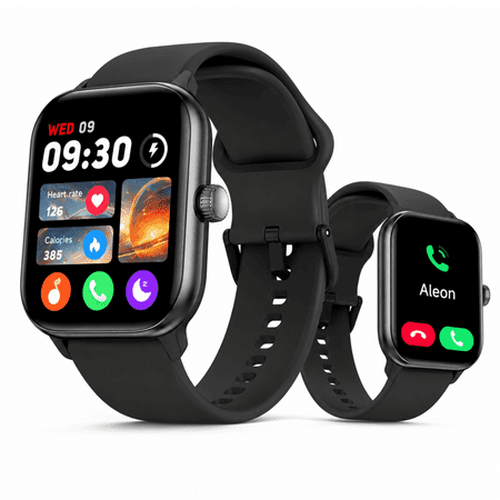 Vibeat Smart Watch for Men, 1.85" AMOLED Screen with Bluetooth Call & Voice Control, 120+ Sport Modes, IP68 Waterproof Fitness Tracker for Android iOS, Black