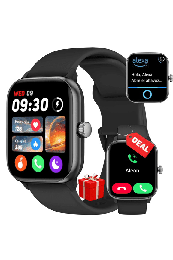 Premium Panda Glass AMOLED Touchscreen Smart Watch Fits for Android&iPhone,1.85'' Men's Smartwatch w/ Bluetooth Call&Dial,Voice Control,110+ Sports,IP68,Fitness Tracker for Gift,Black