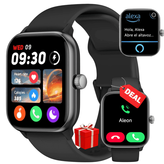 Vibeat Smart Watch for Men 1.85" AMOLED Touchscreen Bluetooth Call Voice Control 110+ Sport Modes IP68 Waterproof Fitness Tracker Compatible with Android iPhone Black