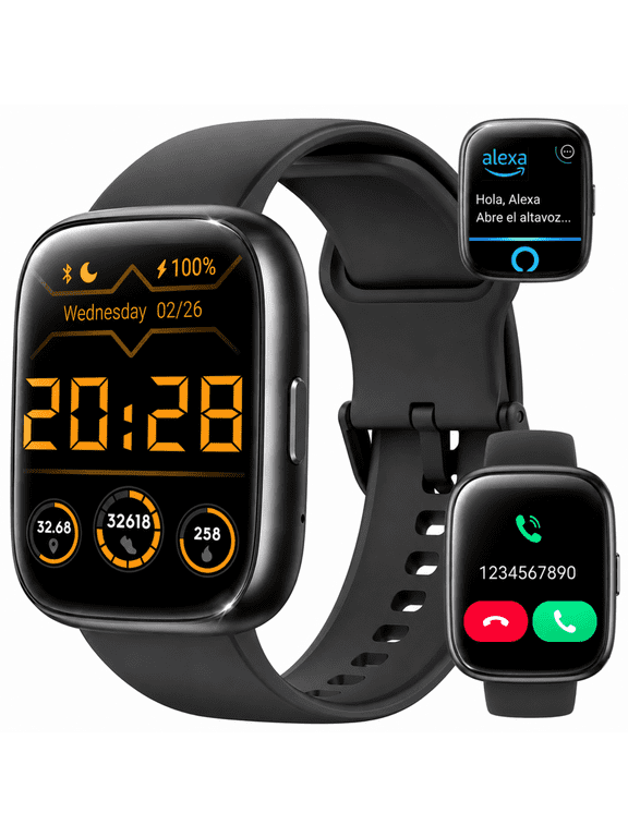 Smart Watch for Men Women,1.83" HD Touchscreen Smartwatch with Alexa System, Bluetooth Call, 120+Sports, IP68 Waterproof Fitness Tracker Compatible with Android and iOS, Black