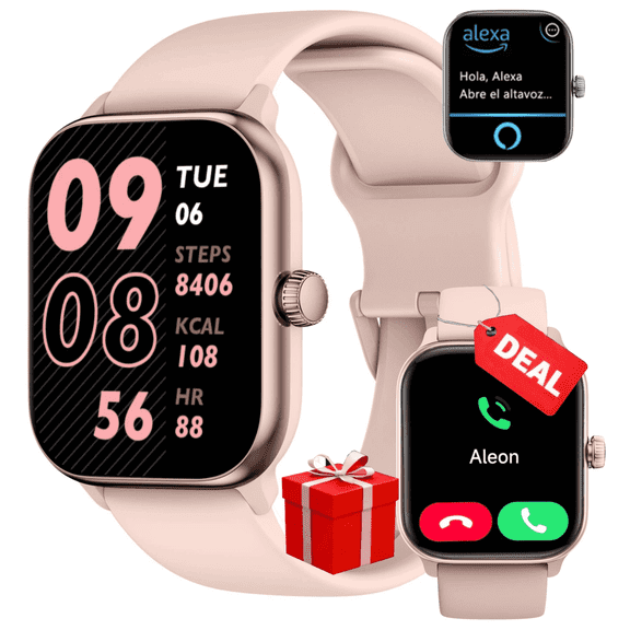 Vibeat Premium Panda Glass AMOLED Touchscreen Smart Watch Fits for Android &iPhone,1.85'' Women's Smartwatch w/ Bluetooth Call&Dial,Voice Control,110+ Sports,IP68,Fitness Tracker for Gift,Pink