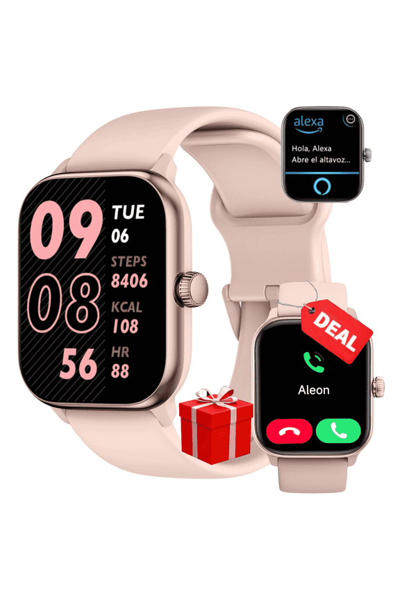 Premium Panda Glass AMOLED Touchscreen Smart Watch Fits for Android &iPhone,1.85'' Women's Smartwatch w/ Bluetooth Call&Dial,Voice Control,110+ Sports,IP68,Fitness Tracker for Gift,Pink