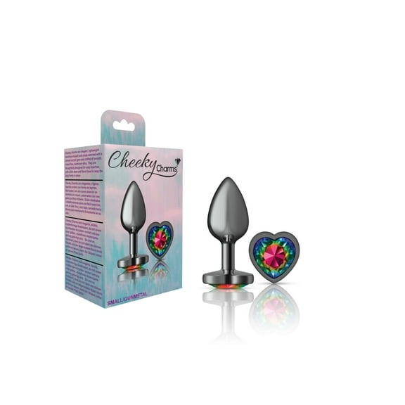 Cheeky Charms-Gunmetal Metal Butt Plug- Heart-Rainbow-Small