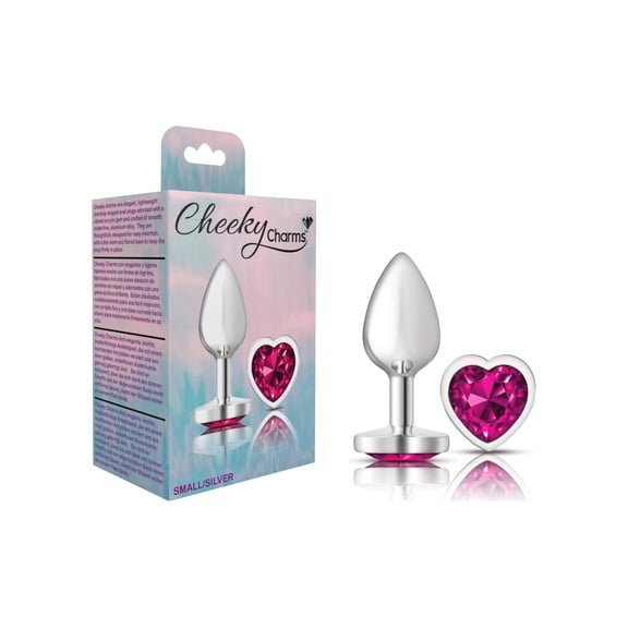 Cheeky Charms-Silver Metal Butt Plug- Heart-Bright Pink-Small