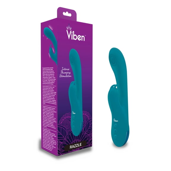 Viben Razzle Rechargeable Waterproof Silicone Triple-Motor Thumping Rabbit Vibrator, Ocean