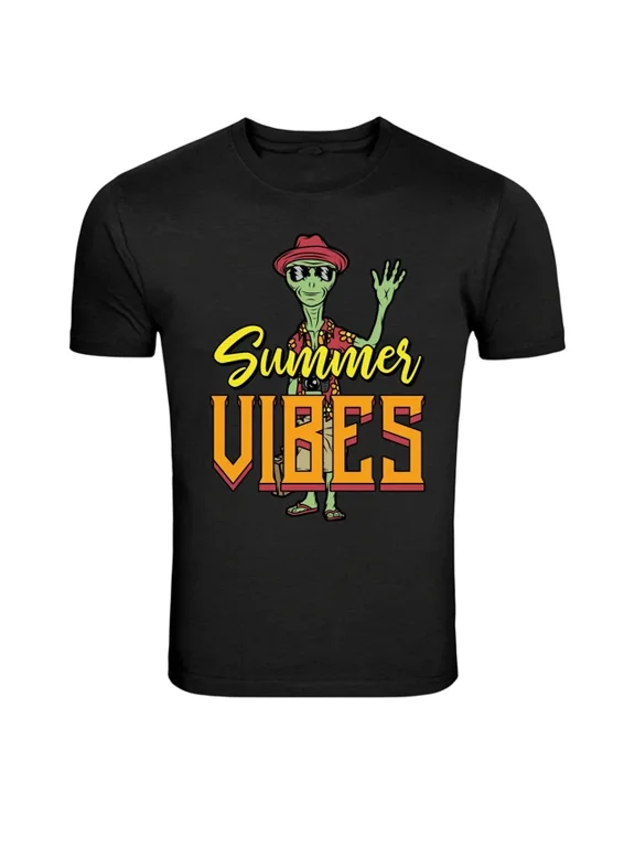 Vibes Alien Vacation Retro Summer Graphic Classic Look For Casual Occasions T-Shirt, Size S-5XL