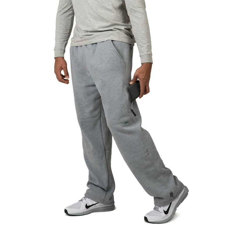 Vibes Men s Cargo Zipper Pocket Sweatpants Adjustable Bungee Cord open bottom Color Light Grey Size M
