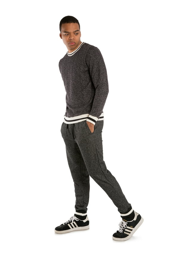 Men French Terry Jogger Sweatpants Black Ecru Large