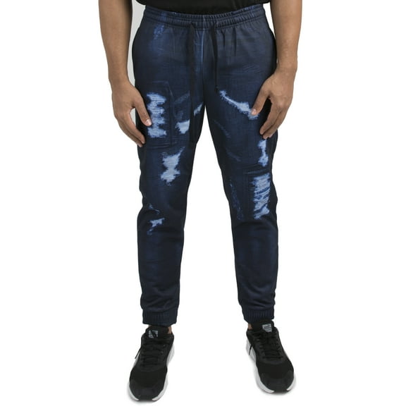 Vibes Men Printed Fleece Jogger Sweatpants Dark Rip Small