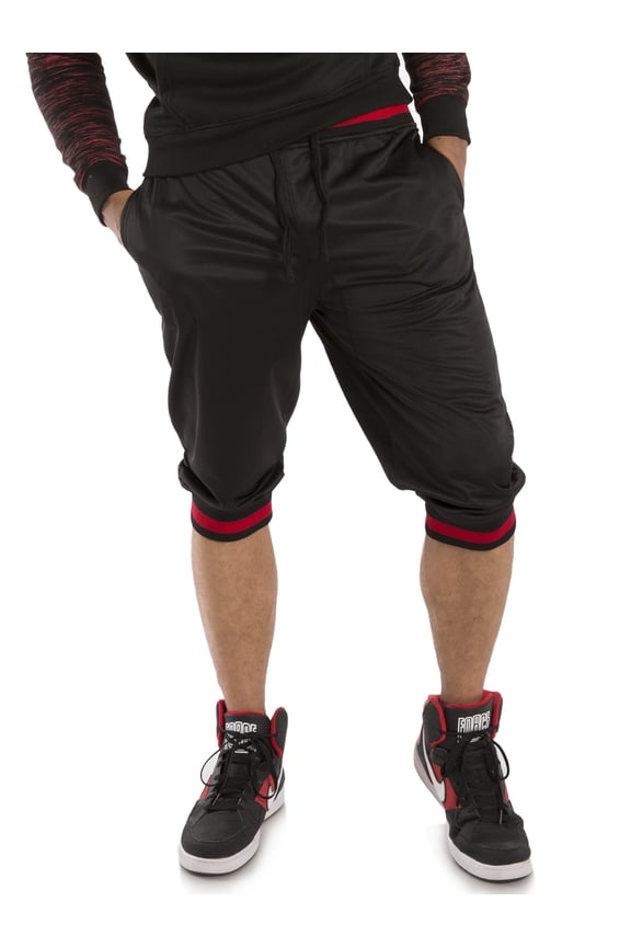 Men Tricot Jogger Capri 18" Inseam Black Red Small