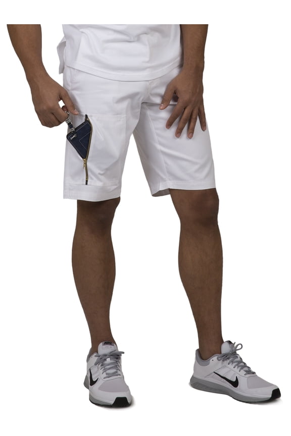 Men Twill Zipper Cargo Shorts 11" Inseam White Male Size 36