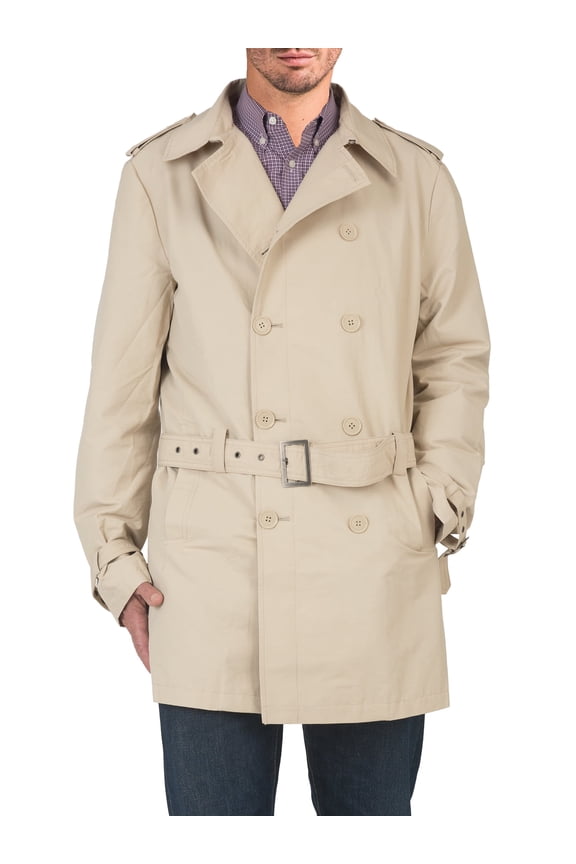 Men's Double Breasted Short Trenchcoat Khaki 2X-Large